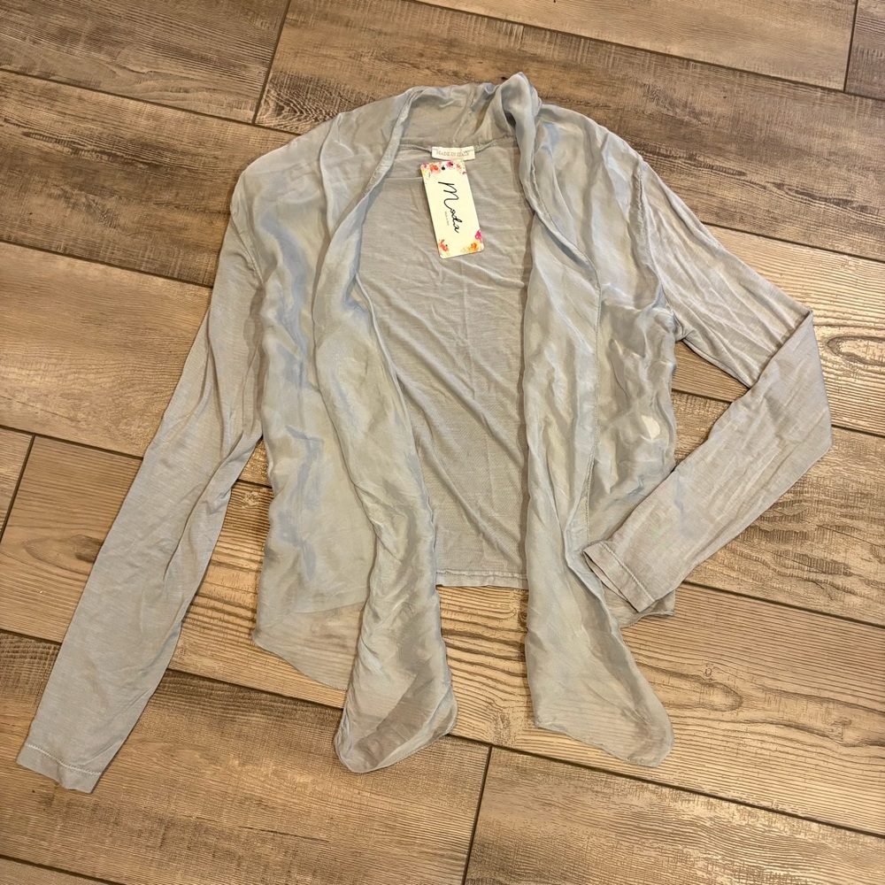 Moda Semi-Sheer Gray Silk Cardigan NWT XS